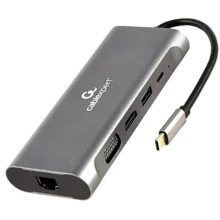 Адаптер Cablexpert Adapter USB-C to 3xUSB+USB-C+HDMI+VGA+RJ45+SD+microSD (A-CM-COMBO7-01): Колір серый