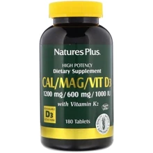 Nature's Plus Cal / Mag / Vit D3 with Vitamin K2 180 Tabs Кальцій, магній і вітамін D3, з вітаміном K2: Тип кальцій