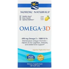 Nordic Naturals Omega-3D 1000 mg Рыбий жир омега-Д3 со вкусом лимона 120 капсул: Тип Омега 3