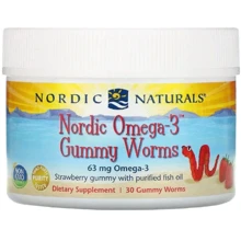 Nordic Naturals Omega-3 Gummy Worms Рыбий жир для детей со вкусом клубники 30 желейных червячков: Тип Омега 3