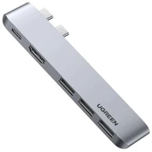 Адаптер Ugreen Adapter CM251 Dual USB-C to 3xUSB3.0+HDMI+USB-C Space Gray (60559): Колір серый