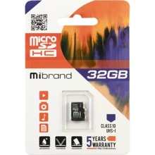 Карта пам'яті Mibrand 32GB microSDHC class 10 UHS-I (MICDHU1 / 32GB): Тип карти MicroSDHC