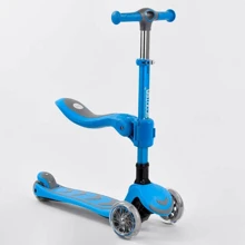 Самокат трехколесный Best Scooter с сидением, складной алюминиевый руль, 4 колеса PU со светом Blue (99638): Количество колес 4