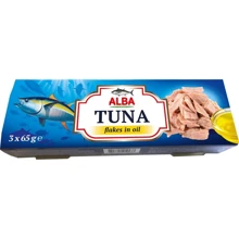 Тунец Alba Food кусочками в масле 3х65 г (8855301219437): Вес нетто 195 г