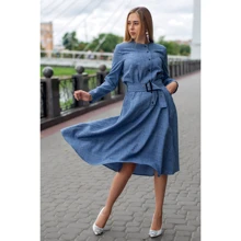Платье FLFashion Плутос ХПП 3213 52 синее повседневное удлиненное миди: Состав Лен