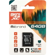 Карта памяти Mibrand 64GB microSDXC class 10 UHS-I (MICDXU1/64GB-A): Тип карты MicroSDXC