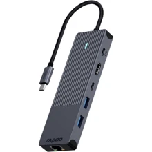 Адаптер Rapoo Adapter UCM-2002 USB-C to USB-C+USB2.0+2xUSB3.0+2xHDMI+DisplayPort+SD+RJ45+3.5mm Black: Колір черный