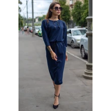 Платье FLFashion Луиза ХПЛ 3172 50 синее повседневное удлиненное миди: Состав Эластан, Полиэстер