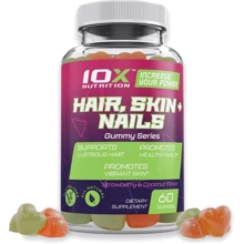 10X Nutrition Hair, Skin and Nails зі смаком полуниці та кокосу 60 жувальних цукерок: Форма випуску Таблетки жевательные