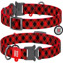 Ошейник WAUDOG Nylon с QR-паспортом, рисунок "Шотландка красная", металлическая пряжка-фастекс 15 мм 23-35 см красный (5084): Производитель WAUDOG