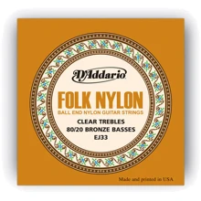 Струна для гитар Струны D`ADDARIO EJ33 FOLK NYLON 80/20 Bronze Ball End Clear Treble: Тип Комплект струн