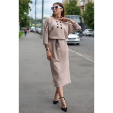 Платье FLFashion Луиза ХПЛ 3171 50 бежевое повседневное удлиненное миди: Состав Эластан, Полиэстер