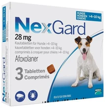 Таблетки Merial NexGard от блох и клещей для собак Afoxolaner 28.3 мг 1х3 шт. 4-10 кг цена за 1таб Продажа блистером 3 табл: Тип Таблетки