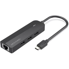 Адаптер Vention Adapter USB-C to 3xUSB2.0+MicroUSB+RJ45 Black (TGOBB): Колір черный