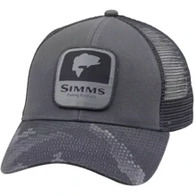 Мужская бейсболка Simms Bass Patch Trucker Hex Camo Carbon темно-серая (12212-007-00): Производитель Simms