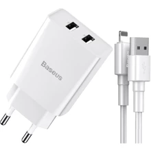 Зарядное устройство Baseus USB Wall Charger Speed Mini 2xUSB 2.1A 10.5W White with Lightning Cable (TZCCFS-R02): Кабель в комплекте Lightning