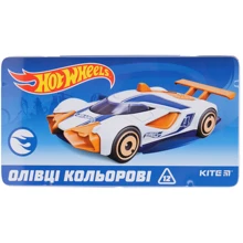 Олівці кольорові тригранні Kite Hot Wheels HW19-058, металевий пенал, 12 шт.: Тип кольорові