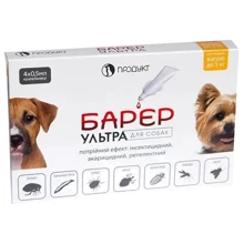 Капли Барьер Ультра для собак весом до 5 кг 4 ампулы по 0.5 мл блохи/глисты (пр-30): Тип Капли
