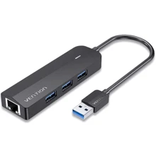 Адаптер Vention Adapter USB to 3хUSB3.0+RJ45 Black (CHNBB): Цвет серый