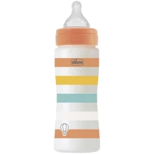 Бутылочка для кормления пластиковая Chicco Well-Being Colors с силиконовой соской 4м+ 330 мл Оранжевая (28637.31): Материал пластик