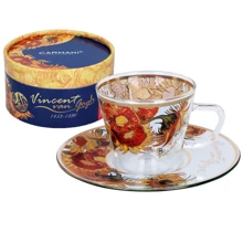 Чашка стеклянная Carmani с блюдцем Ван Гог Подсолнухи 80 ml (841-6301): Производитель Carmani