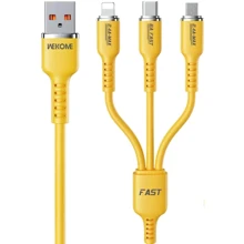 Кабель Wk USB Cable to Micro USB/Lightning/Type-C Tint Series Real Silicon Super Fast Charging 66W Yellow (WDC-07th): Тип USB Cable - Lightning/microUSB/USB-C