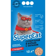 Наполнитель туалетов SuperCat для котов стандарт впитывающий 3 кг (10 л): Вид Древесный