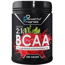 Аминокислота для спорта Powerful Progress BCAA 2: 1: 1 + Glutamine 500 g /50 servings/ Strawberry: Вкус Клубника