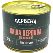 Консервы Вербена Каша перловая со свининой 525 г (4820209620276): Вес нетто 525 г