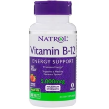 Natrol Vitamin B-12 5000 mcg 100 Tabs Strawberry Flavor Витамин В12 со вкусом клубники: Тип Витамин B