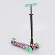 Самокат детский пластмассовый с алюминиевой трубкой руля + 4 колеса Green/Pink (83272): Количество колес 4