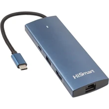 Адаптер HiSmart Adapter USB-C to HDMI+2xUSB3.0+PD+USB2.0+SD/TF+RJ45 (CA914357): Колір серый