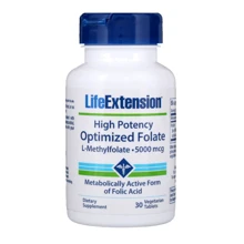 Life Extension High Potency Optimized Folate 5000 mcg 30 Veggie Tabs Фолат оптимизированный: Тип Витамин B