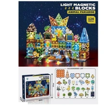 Конструктор магнитный 124 детали подсветка игровые фигурки, в коробке (8801): Количество деталей, шт. 124