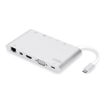 Адаптер Digitus Adapter USB-C to USB-C + VGA + 3xUSB 3.0 + HDMI + RJ45 + MiniDP Silver (DA-70861): Колір сріблястий