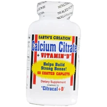 Earth`s Creation Calcium Citrate + Vitamin "D" Кальцій цитрат та вітамін Д3 60 каплет: Тип Кальций