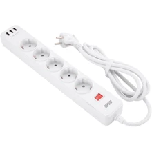 Сетевой фильтр 2E 5XSchuko, 3G*1.5мм, 3*USB-A, 2м, white (2E-SP515M2USBWH): Количество розеток, шт 5