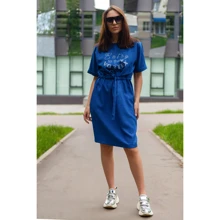 Платье FLFashion Вихрь ФПВ 3046 52 синее повседневное удлиненное миди: Состав Лен