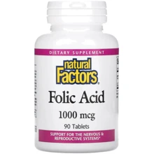 Natural Factors Folic Acid Фолиевая кислота 1000 мкг 90 таблеток: Тип Витамин B