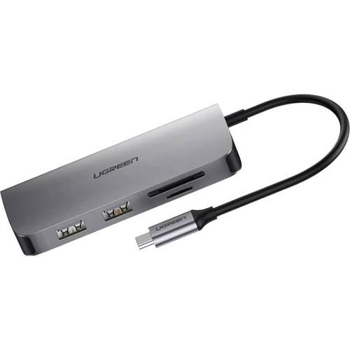 Адаптер Ugreen Adapter CM212 USB-C to USB-C+2хUSB 3.0+HDMI+RJ45+SD Gray (50852): Додаткові роз'єми SD+TF Card, Ethernet, HDMI, USB OTG, USB-C