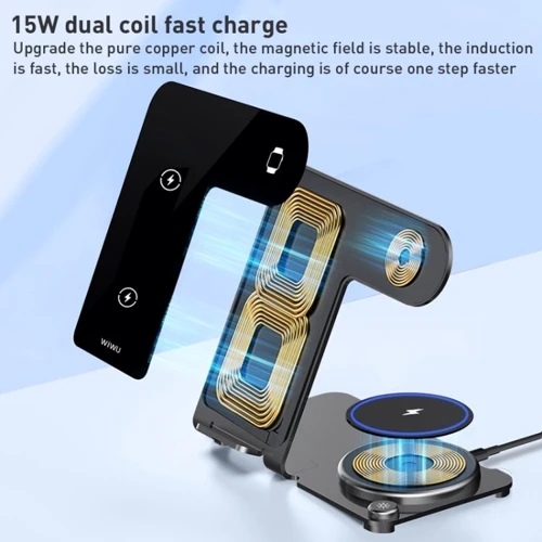 Зарядное устройство WIWU Wireless Charger Power Air 3 in 1 Wi-W005 15W Black for Apple iPhone, Apple Watch and Apple AirPods фото 7