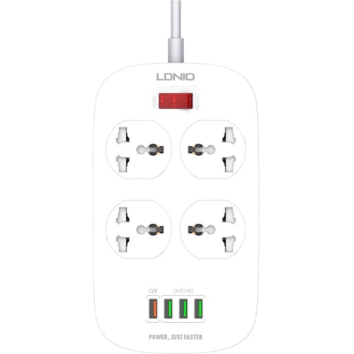 Мережевий фільтр LDNIO SC4407, 3 розетки+4USB (SC4407): Кількість розеток, шт 4
