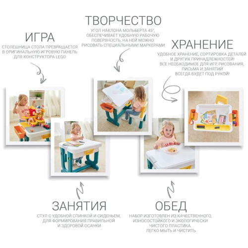 Детский многофункциональный столик Трансформер Poppet 6 в 1 и стульчик (2035012): Особенности уровень наклона, подставка для ног, наличие стульчика