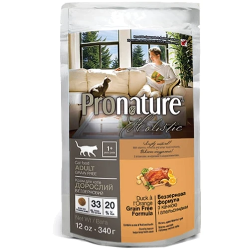 Сухий корм для дорослих котів Pronature Holistic Cat Duck&Orange зі смаком качки та апельсинів 340 г