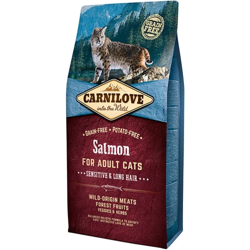 Сухой корм для взрослых кошек с чувствительным пищеварением Carnilove Salmon Sensitive & Long Hair 6 кг (8595602512270)