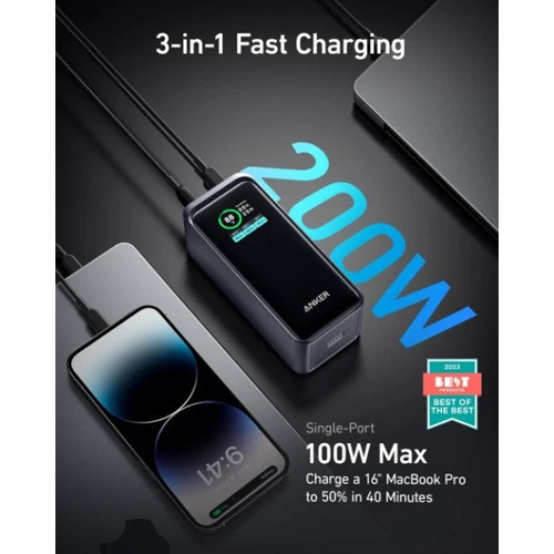 Внешний аккумулятор Anker Power Bank 20000mAh Prime 200W Black (A1336011): Встроенный кабель нет