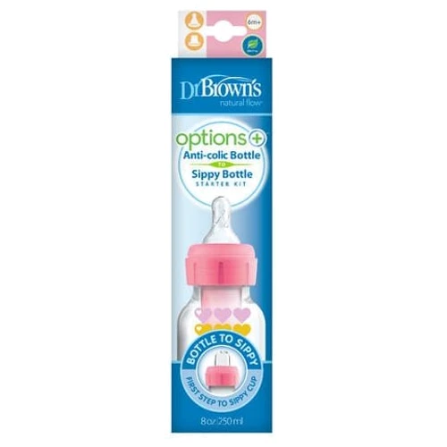 Антиколиковая бутылочка-поильник 2 в 1 Dr. Brown’s Option+ 250 мл Розовые сердца (SB8191-P3)