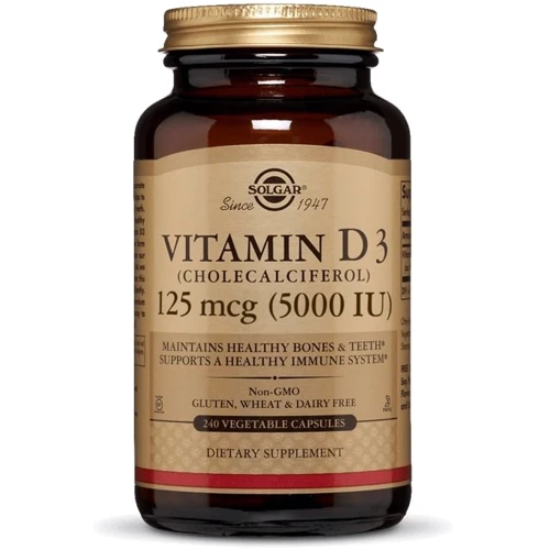 Solgar Vitamin D3 (Cholecalciferol) 5000 IU 240 Vegetable Capsules