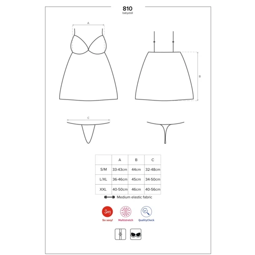 Бэби-долл со стрингами Obsessive 810-BAB-1 babydoll & thong white L/XL