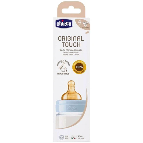 Бутылочка для кормления пластиковая Chicco Original Touch с латексной соской 4м+ 330 мл Голубая (27634.20): Тип бутылочка для кормления